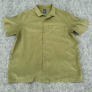 GAP XL Army Green Linen Cotton SSleeve Button Down Shirt Camp Collar (A1/035)